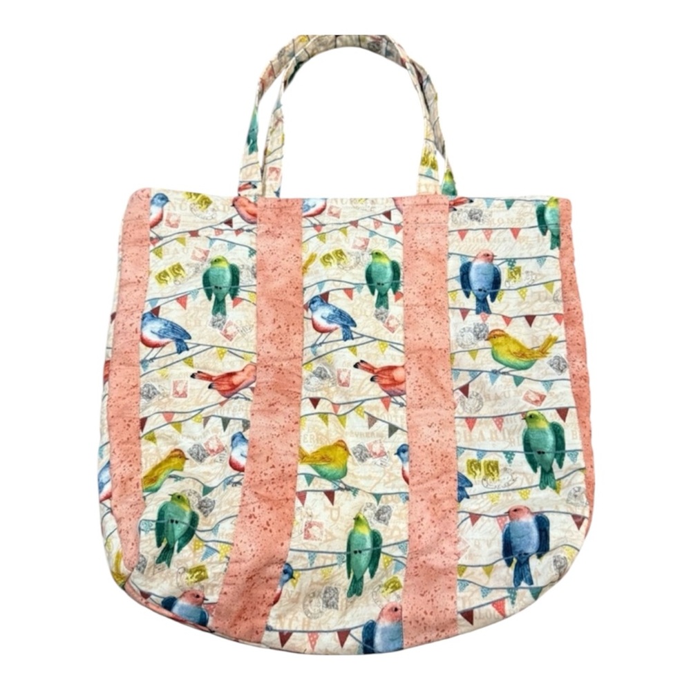 NWOT - Quilted Bird Print Tote Bag in Coral and Multicolor